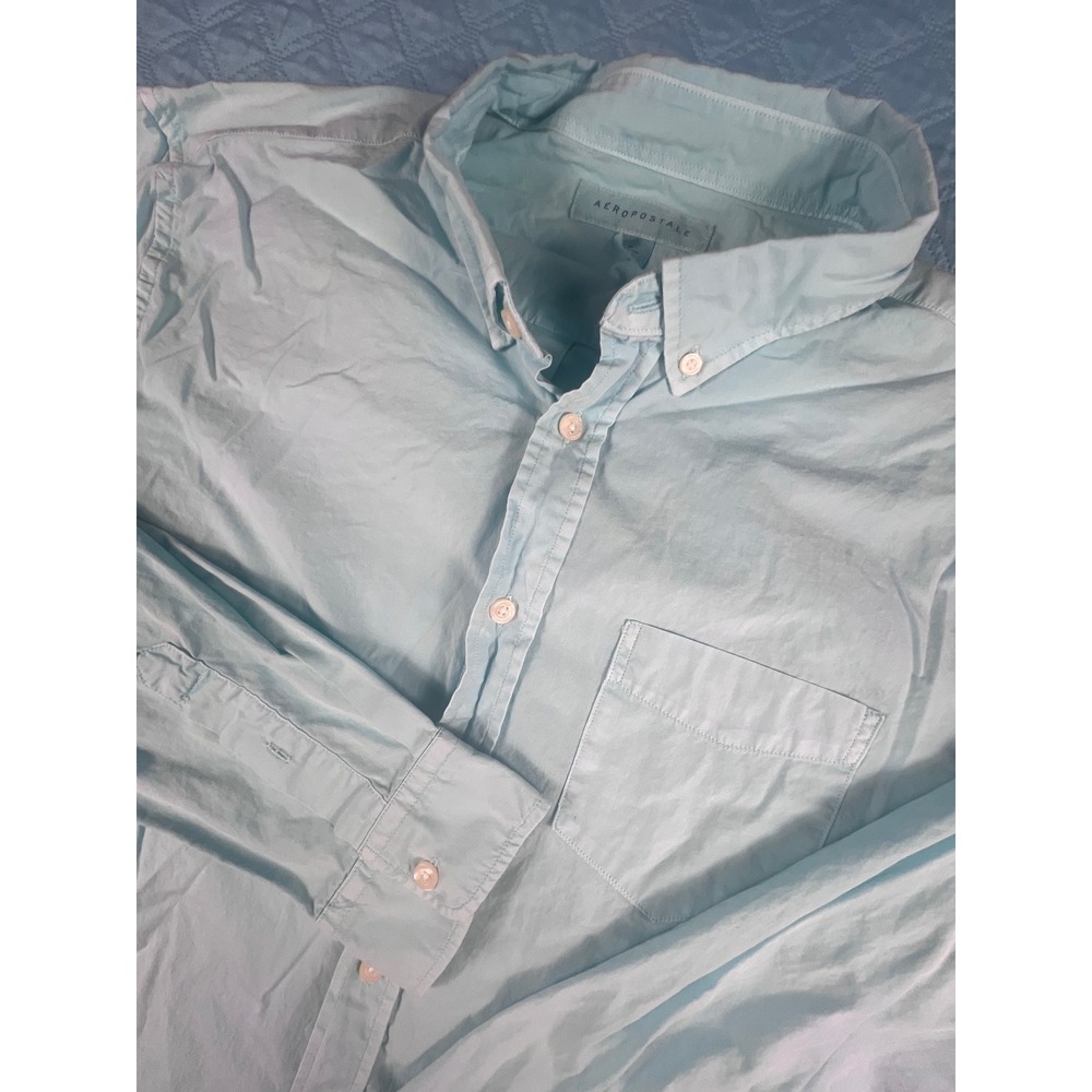 Aeropostale Mens Light Blue Long Sleeve Button Down Shirt Size Medium Pocket